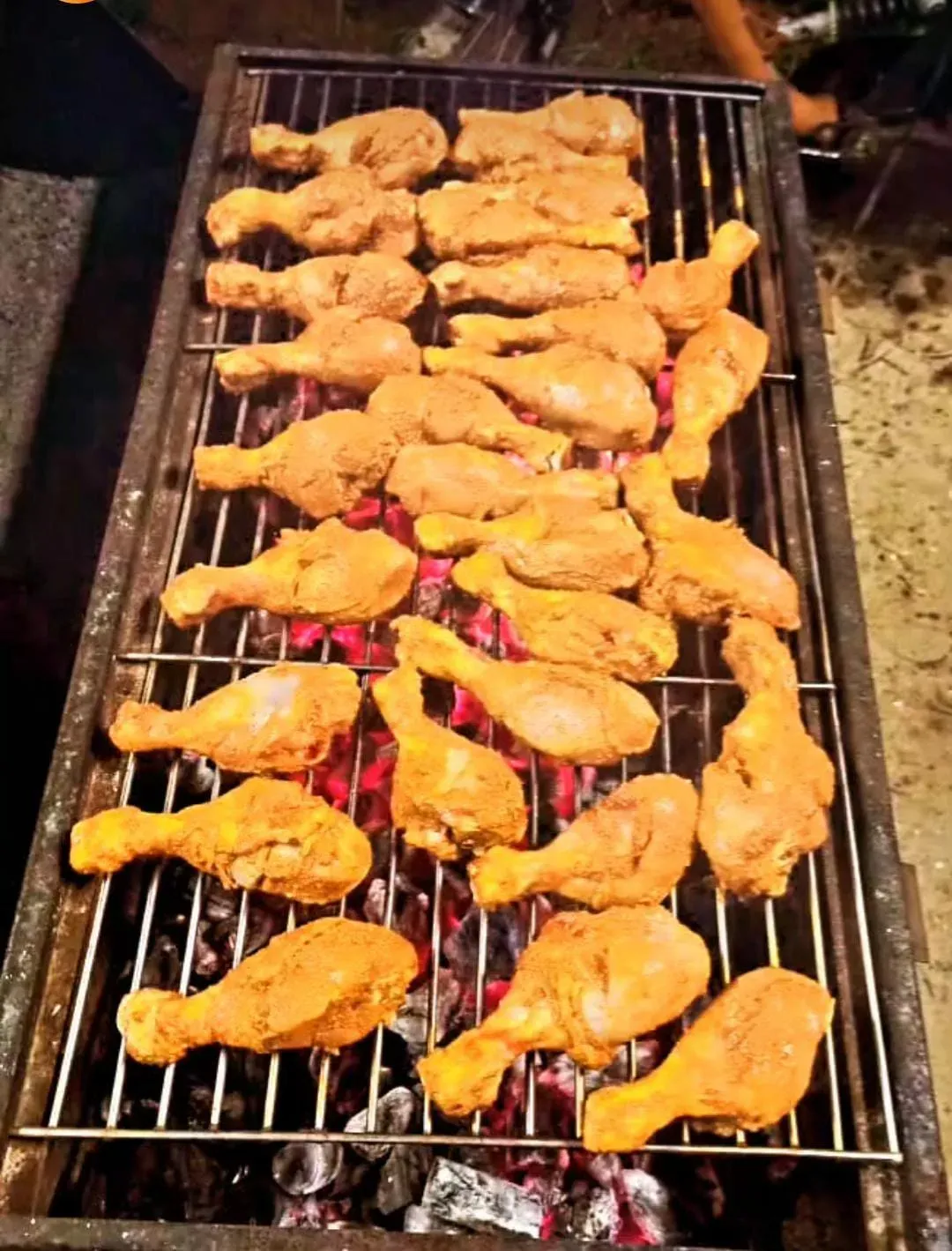 Chicken on the charcoal barbecue grill at Casa Marari
